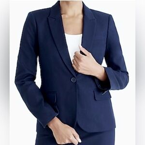 J. Crew Factory One Button Blazer Cotton Peak Lapel # L1296 Navy Blue Size 00